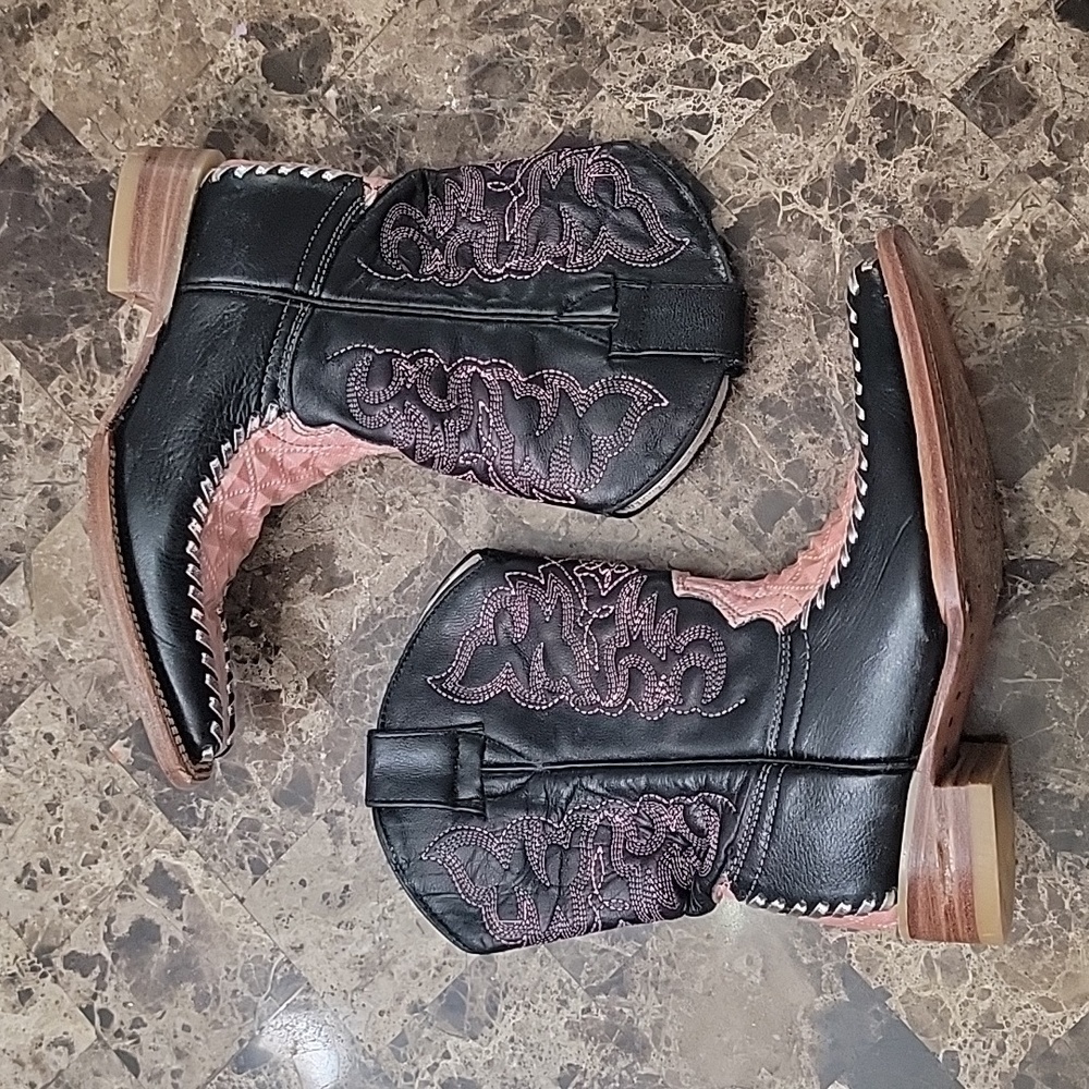 Black and Pink Kids Cowboy Boots